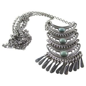 Vintage Lia Sophia Silver Tone Necklace  Faux Turquoise